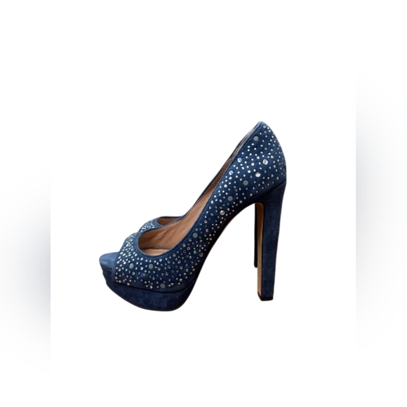 Vince Camuto Blue Suede Jewels Slip on Size 5 1/2 B EUC - Picture 1 of 8